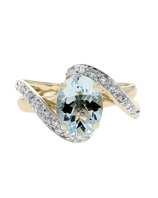 Aquamarine and Diamond Bypass Ring in White and Yellow Gold